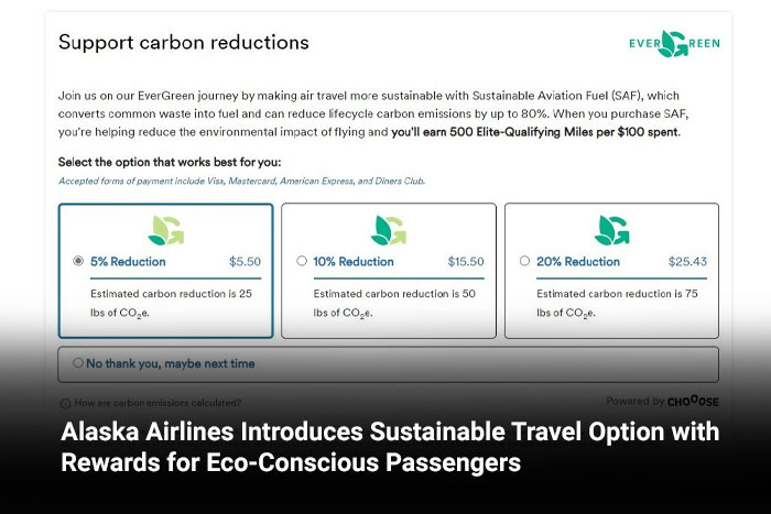Alaska Airlines Introduces Sustainable Travel Option with Rewards for Eco-Conscious Passengers